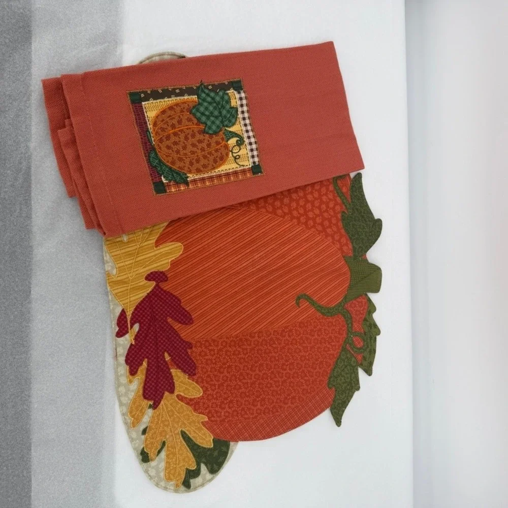 Cecil Saydah Company Pumpkin Kitchen Towel & Unbranded Placemat SET Fall Decor